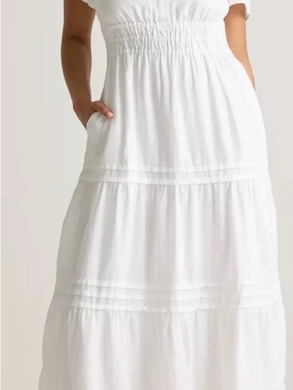 Quince White Tiered Maxi Dress with Smocked Waist